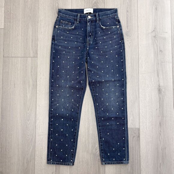 Current Elliott Womens 26 Vintage Cropped  Straight Leg Studded Dark Blue Jeans - Picture 1 of 9